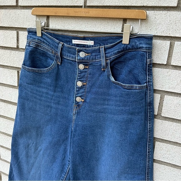 Levi’s Mile High Cropped Wide Leg Jeans Sun Devil Heat Dark Wash Button Fly - Picture 5 of 13